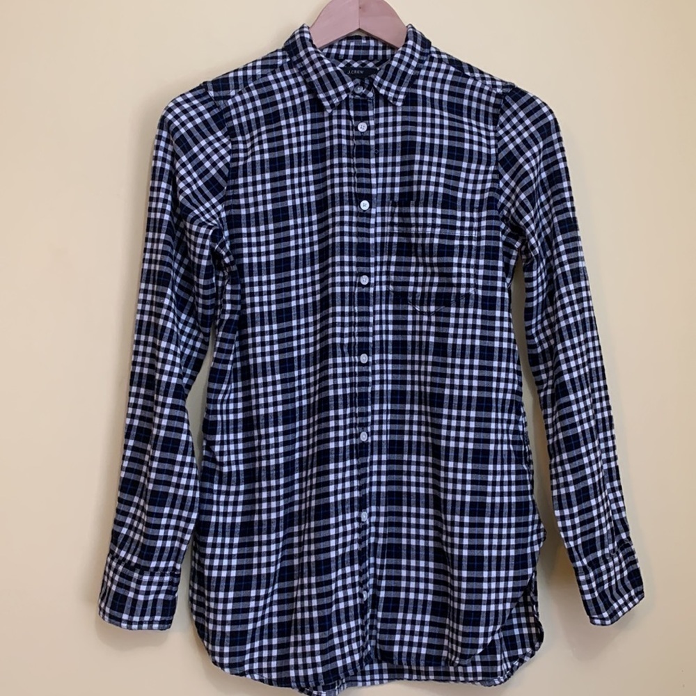 J. Crew | Black White “Classic” Checkered Plaid Button Down Flannel Shirt 00